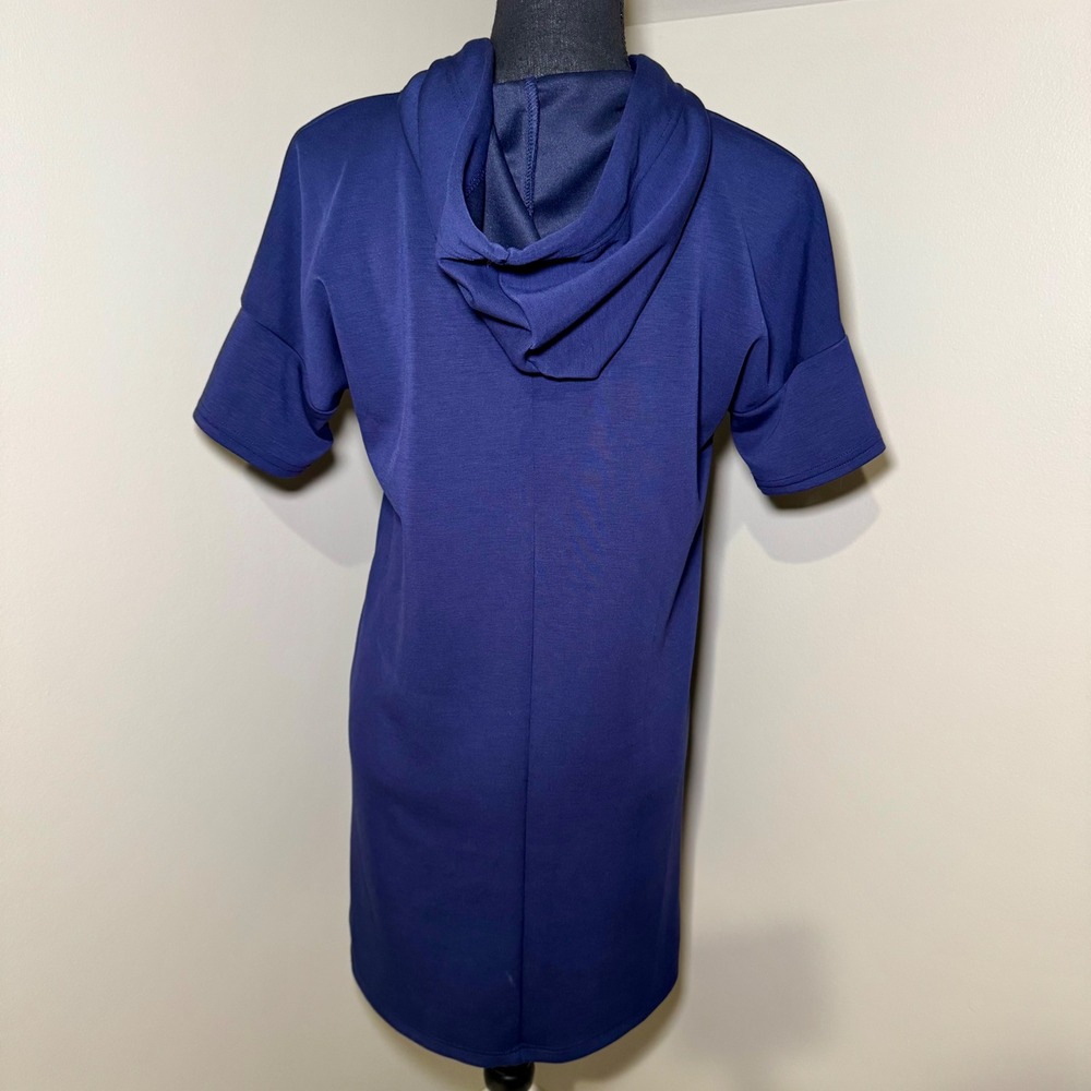 Cable & Gauge Womens Navy Blue Short Sleeve Hooded Shift Dress Small Athleisure - Picture 2 of 5